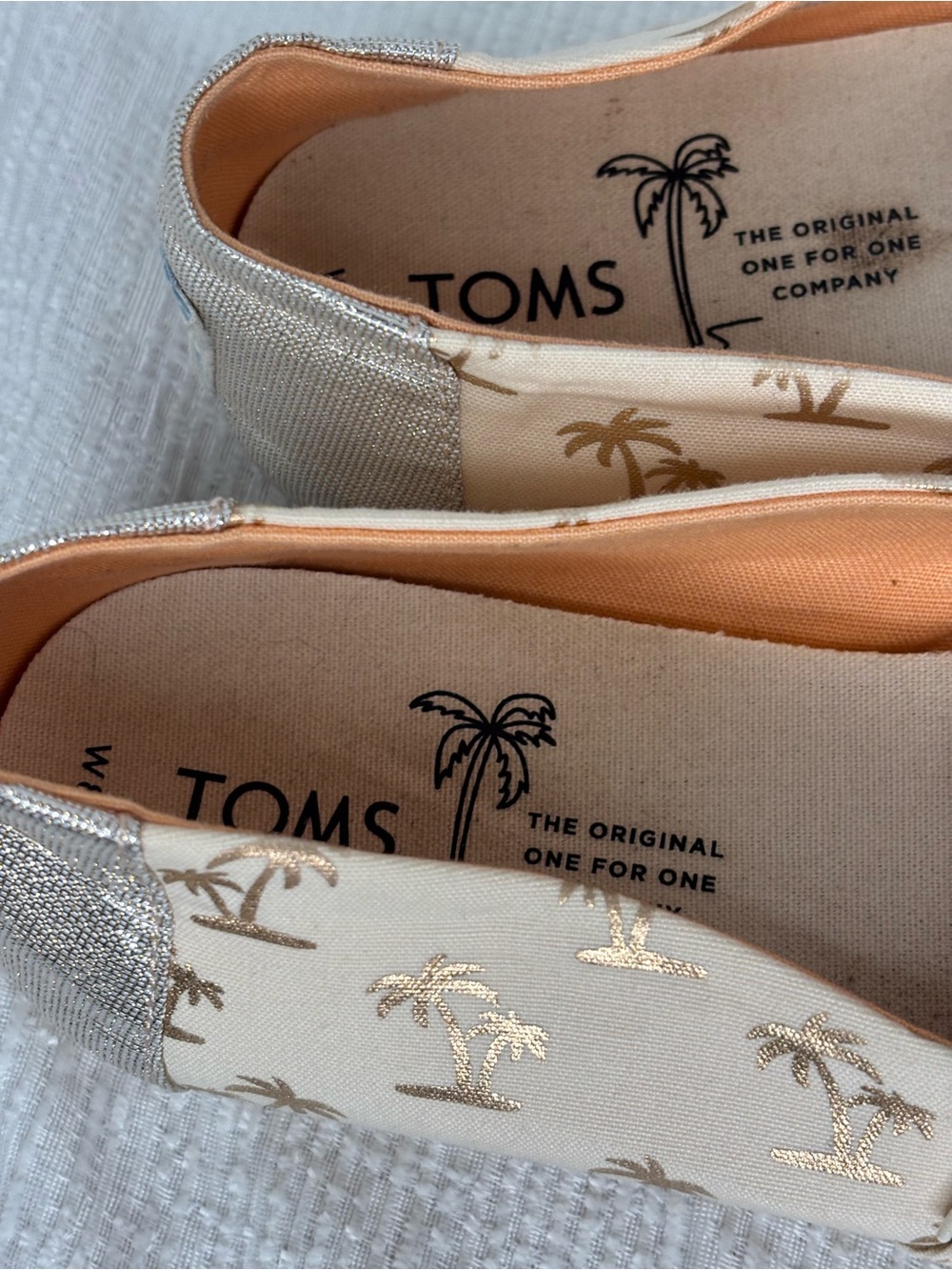 TOMS Cream Canvas Slip-Ons with Metallic Palm Print - Picture 3 of 5